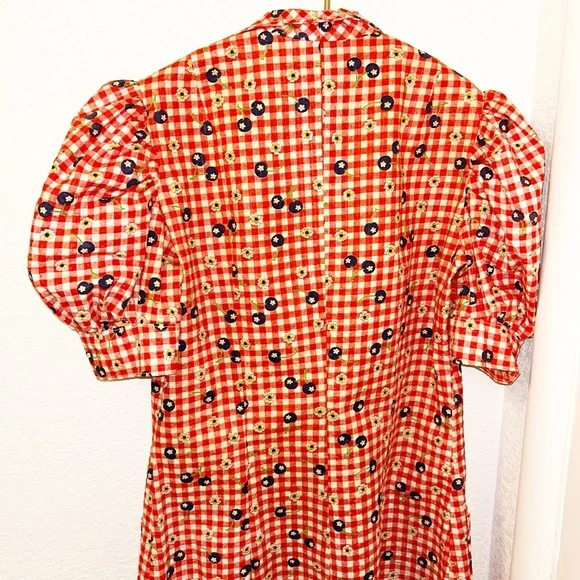 VINTAGE Handmade Seersucker Gingham & Blueberries Collared Mini Dress SZ: SMALL - Picture 10 of 11